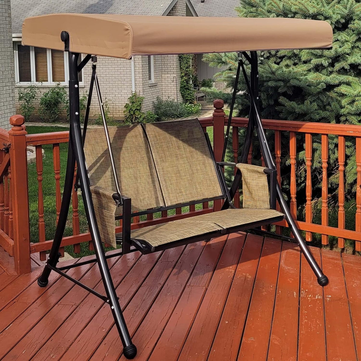 Beige 2-Seat Outdoor Patio Swing with Steel Frame W42916