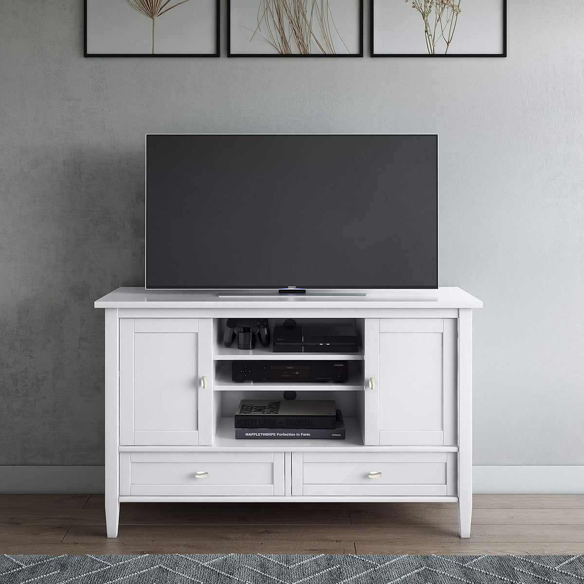 47 inch Solid Wood TV Media Stand in Farmhouse Grey J6086