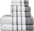 6 Piece Set White Tan Cotton Bath Towels R17687