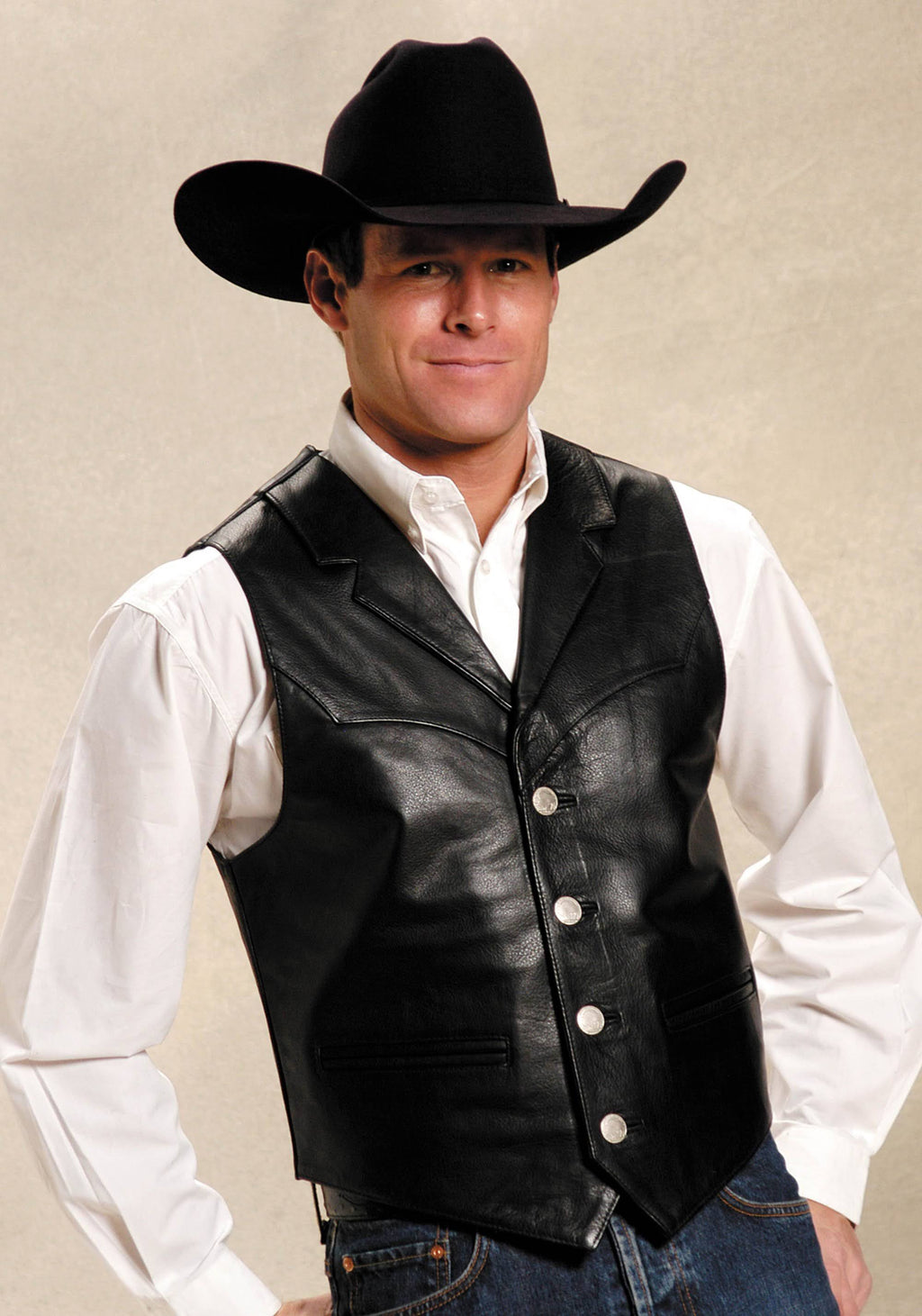 Black Leather Western Vest T7976