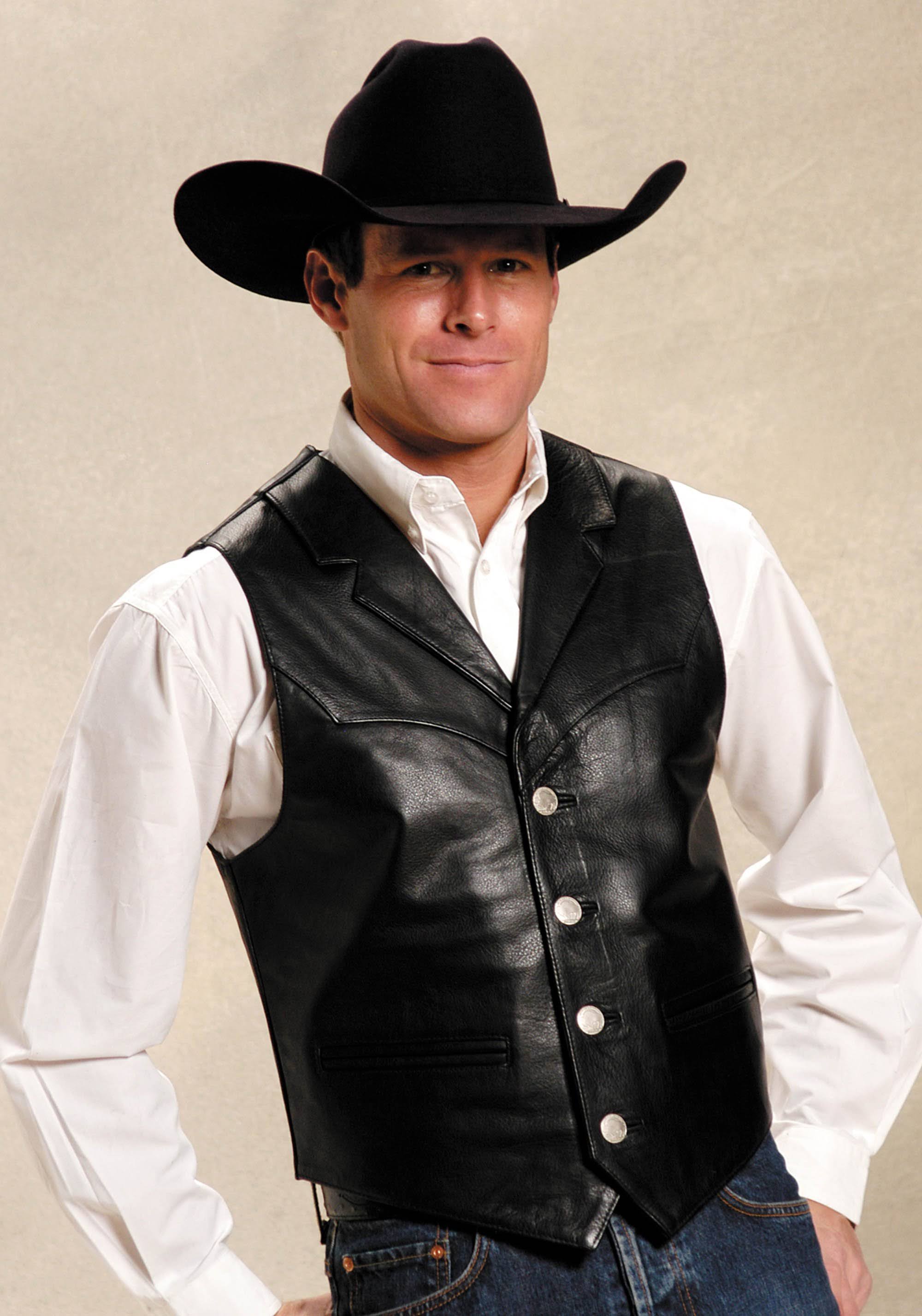 Black Leather Western Vest T7976