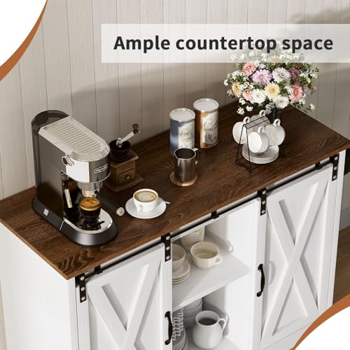 Coffee Bar Cabinet with Sliding Barn Doors, 42” Sideboard Buffet Cabinet with Storage, Espresso V754