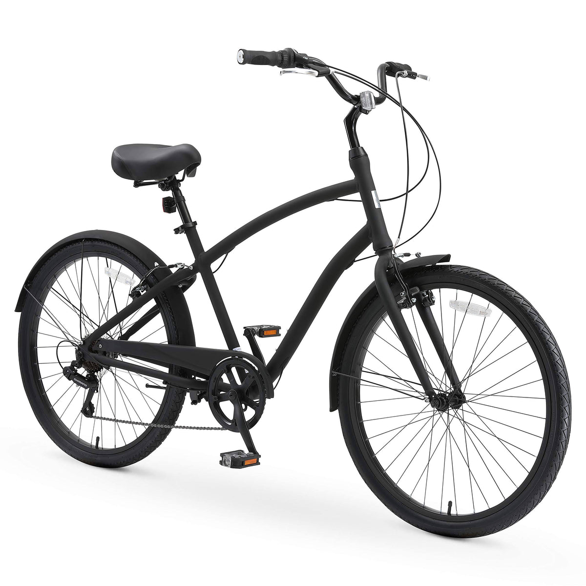 26 7-Speed Sport Hybrid Cruiser Bicycle Matte Black S730