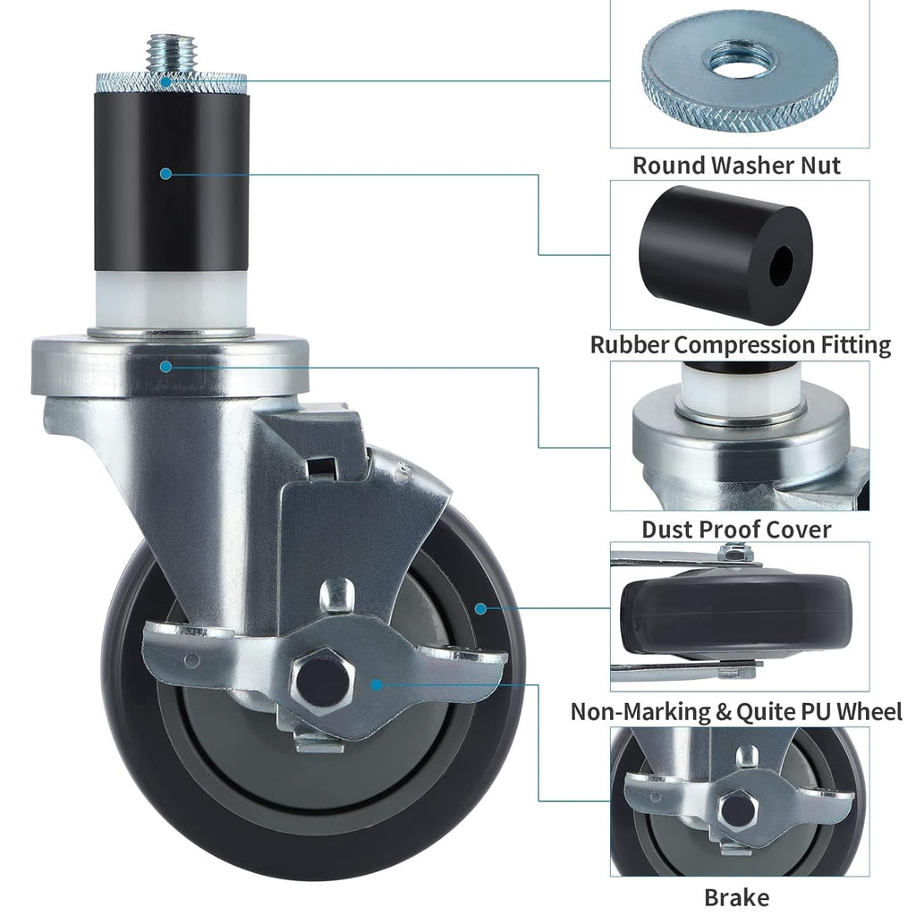 4 Pcs Stainless Steel Expanding Stem Casters P457