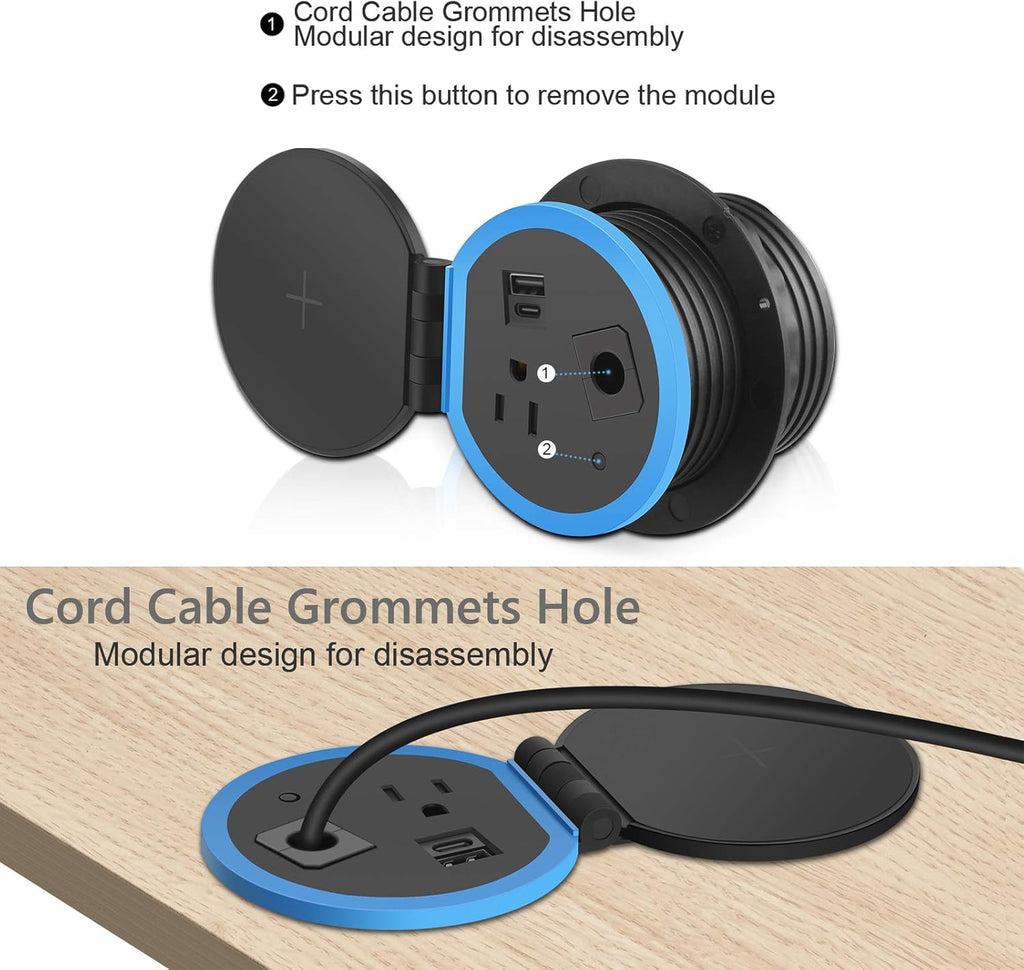 Desktop Power Grommet with Wireless Charger, USB C, 3.15" Hole, Pack of 2 G301236