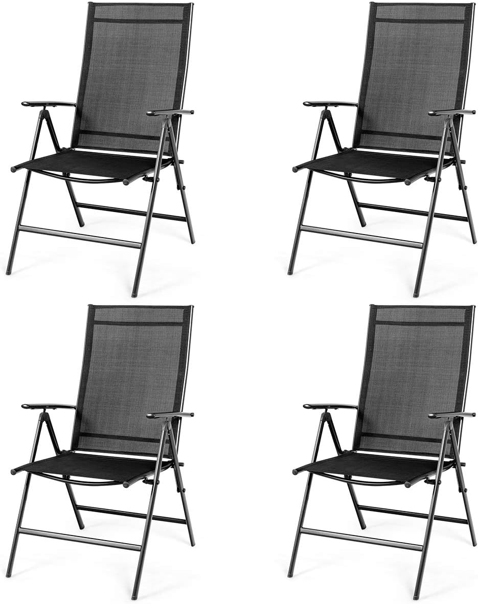 Set of 2 Black Folding Patio Dining Chairs with Armrest High Backrest Z623