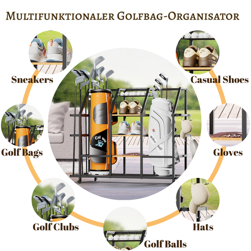 Extra Large Golf Bag Storage Rack with Locking Wheels G842