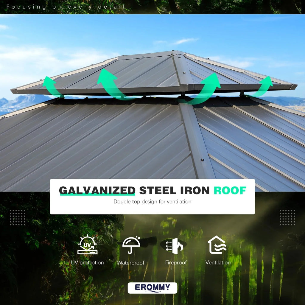 Wood Gazebo with Solid Wooden Frame and Double Roof Canopy T92991