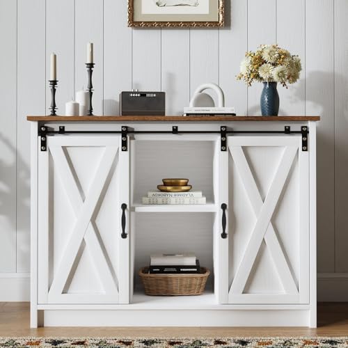 Coffee Bar Cabinet with Sliding Barn Doors, 42” Sideboard Buffet Cabinet with Storage, Espresso V754