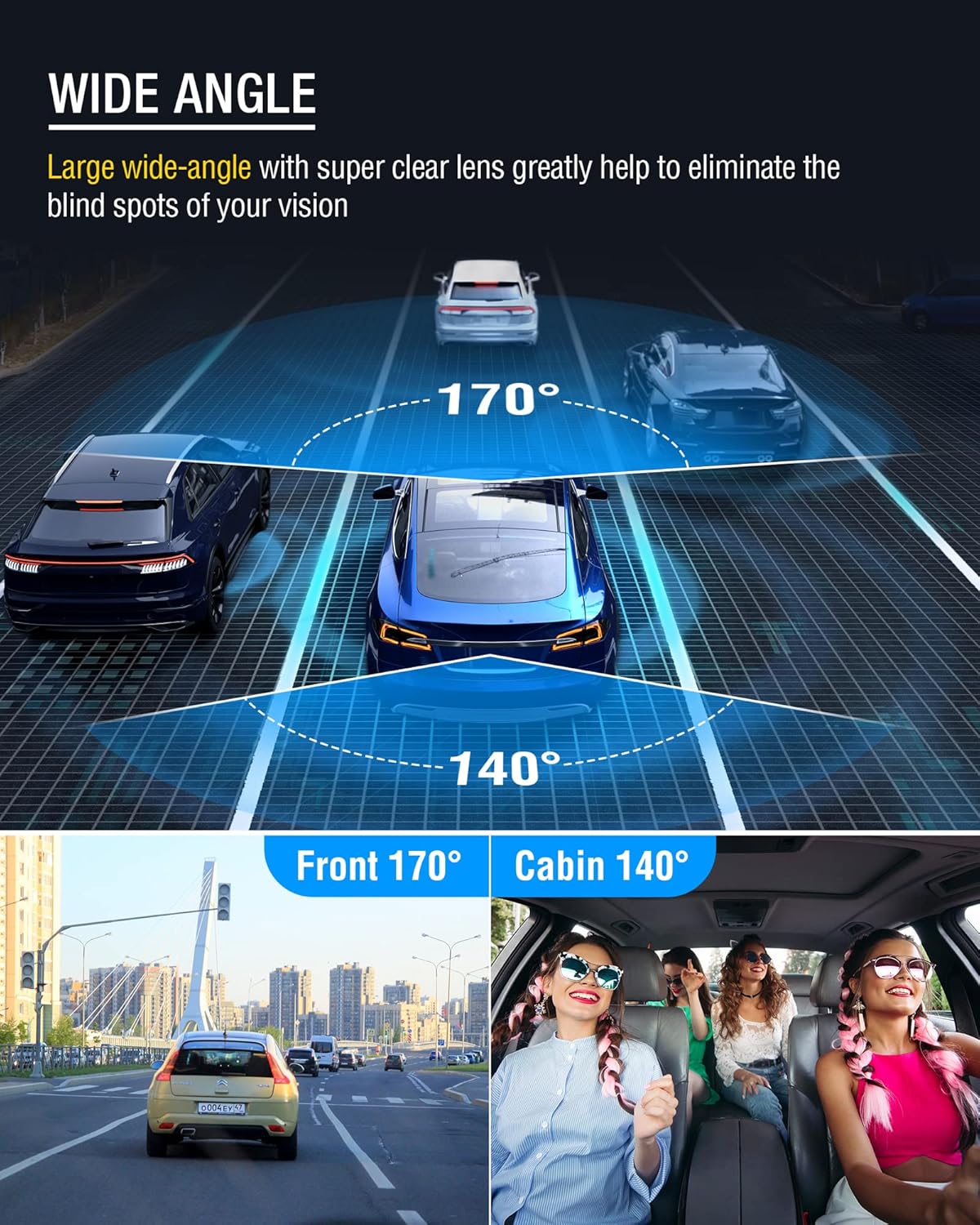 Dual Dash Cam 1080P+720P FHD Front and Inside Car Camera with IR Night Vision Pack of 2 C20727