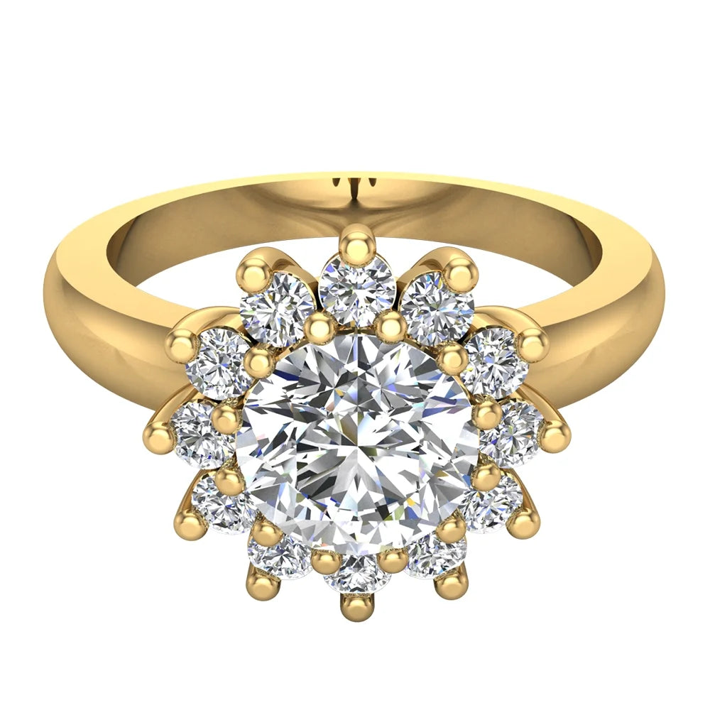 18K Gold Floral Halo Engagement Ring T429