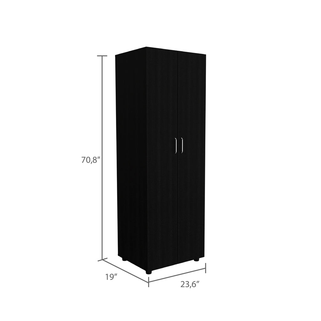 Black Two-Door Armoire with Two Internal Shelves and Rod F7533