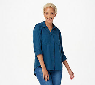 Ocean Blue Satin Split Back Button Front Top G7590