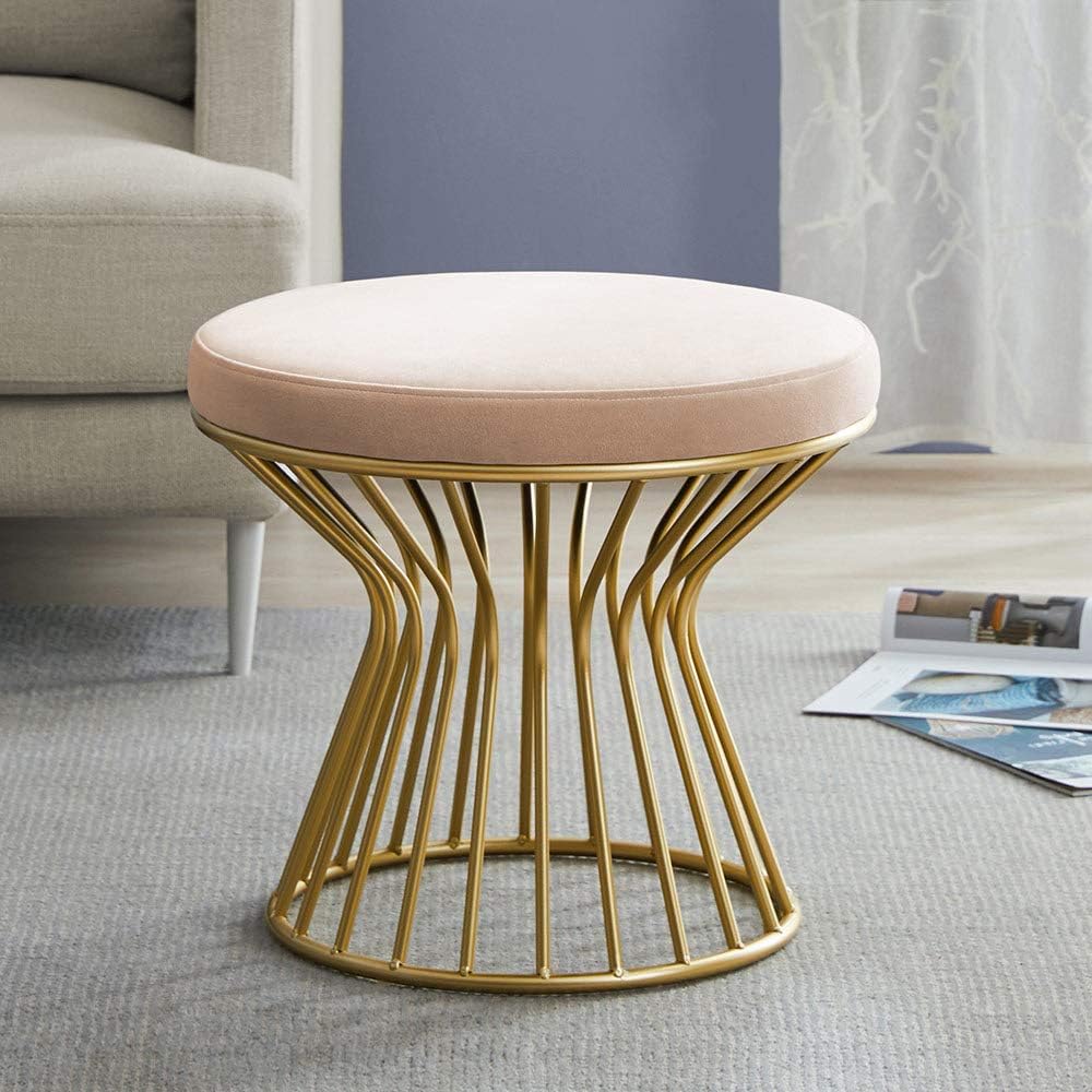 Gray Velvet Ottoman Footrest with Gold Metal Base S503