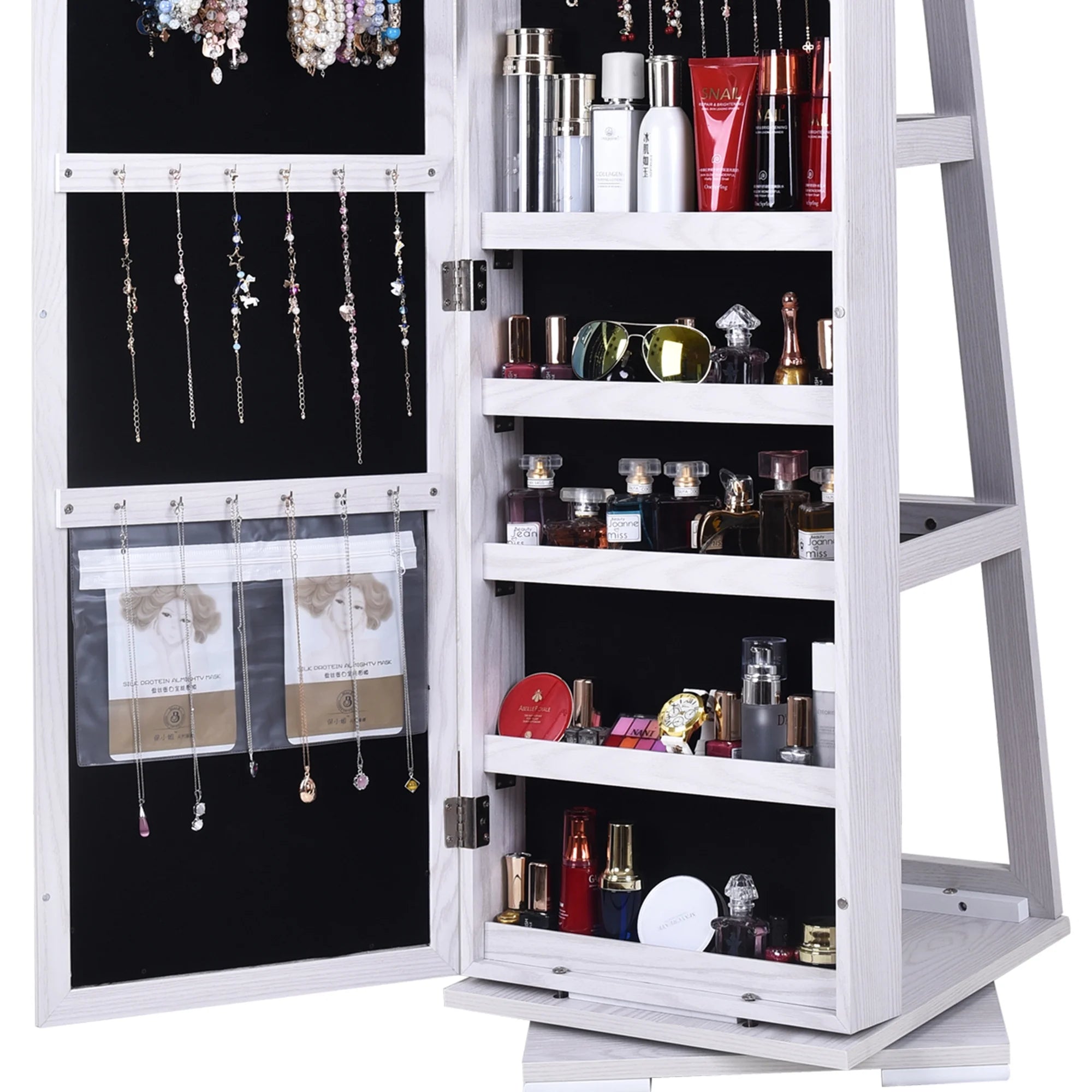 White Rotatable Jewelry Armoire with Full-length Mirror X82562