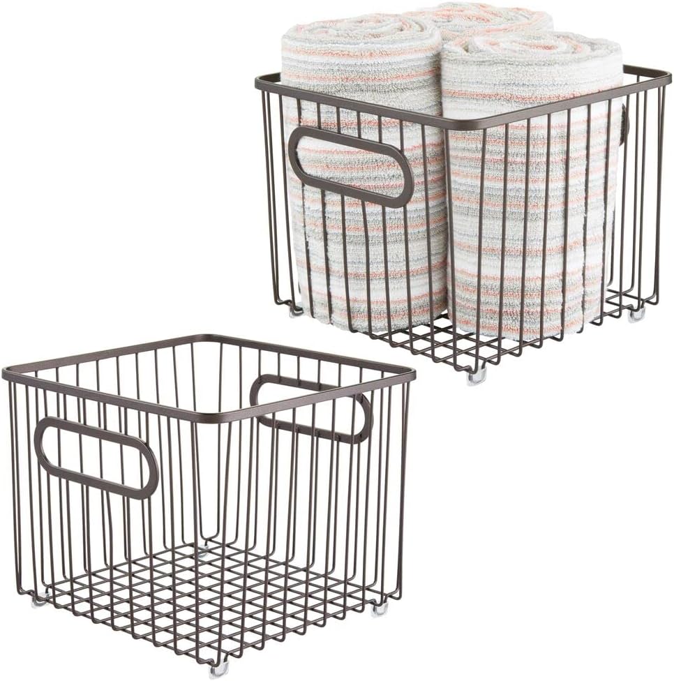 Bronze Metal Bathroom Storage Organizer Basket Bin, 2 Pack M241