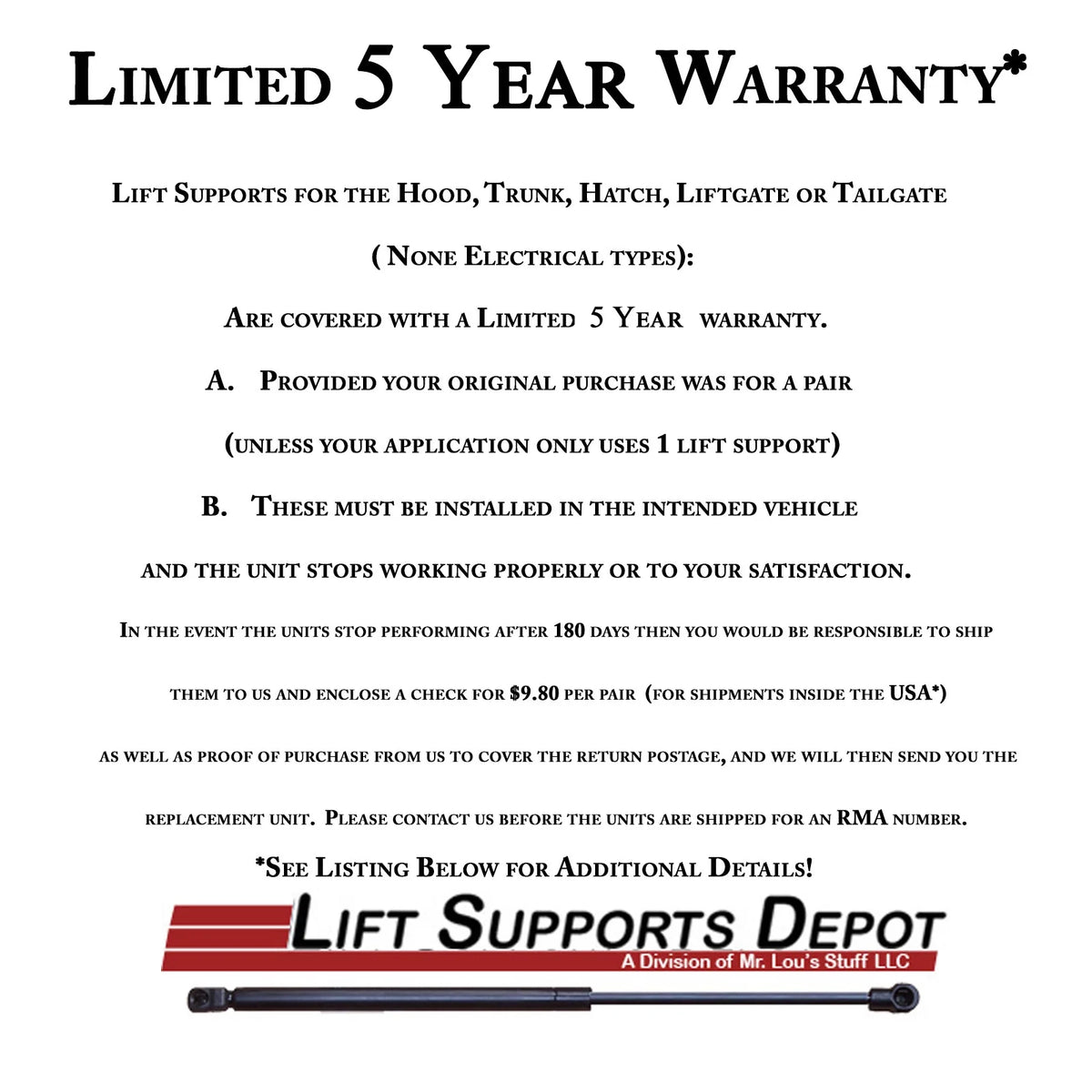 Qty 2 Hood Lift Supports Struts Gas Shock I5692