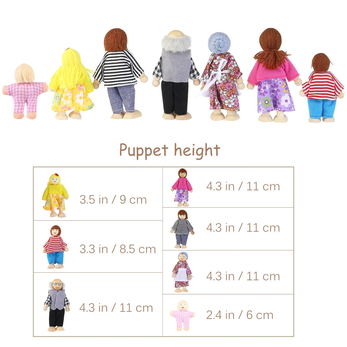 Wooden Dolls Playset Set of 7 People Q483249