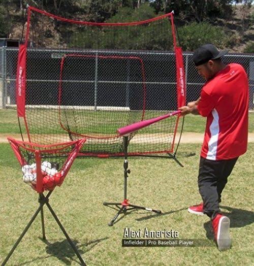 Red Baseball Softball Net with Strike Zone, 3 Training Balls, Tee Ball Caddy E643