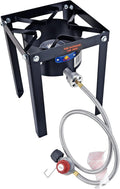 Propane Burner 37,000 BTU, High Pressure Stove with Portable Stand, Cast Iron Single Burner with Hose & Regulator R148172