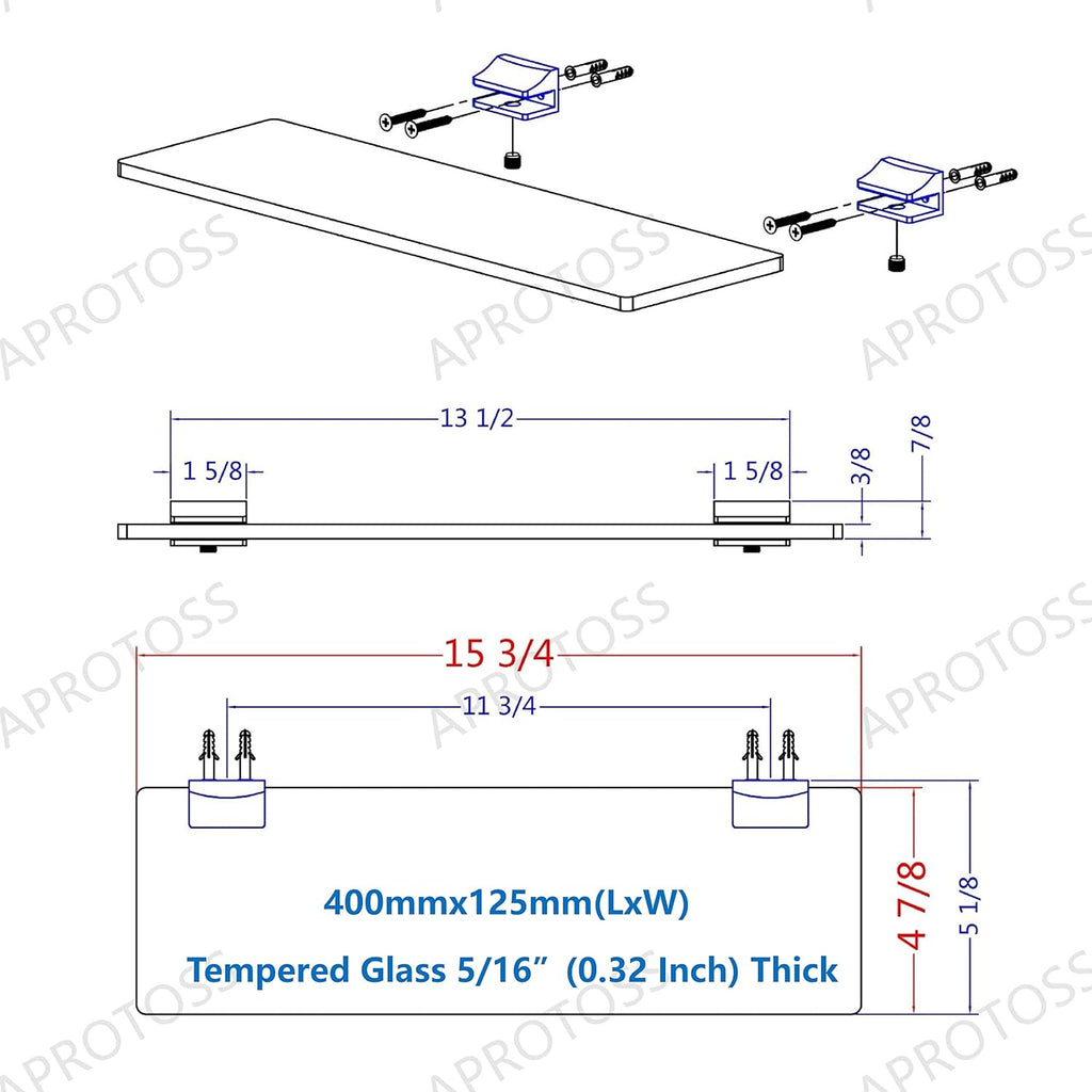 16 inches Glass Wall Shelf with Peacock Blue Brackets D823985