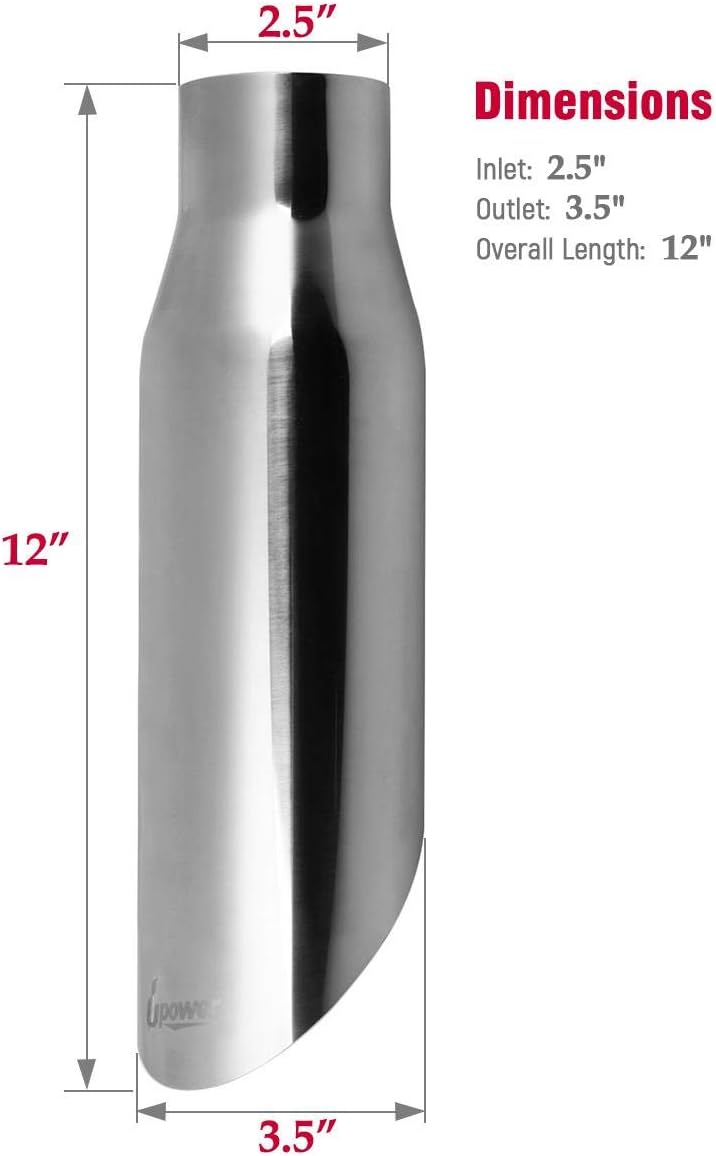 2.5" Inlet 3.5" Outlet 12" Long Stainless Steel Exhaust Tailpipe Tips Angle Cut Pack of 2 W4035