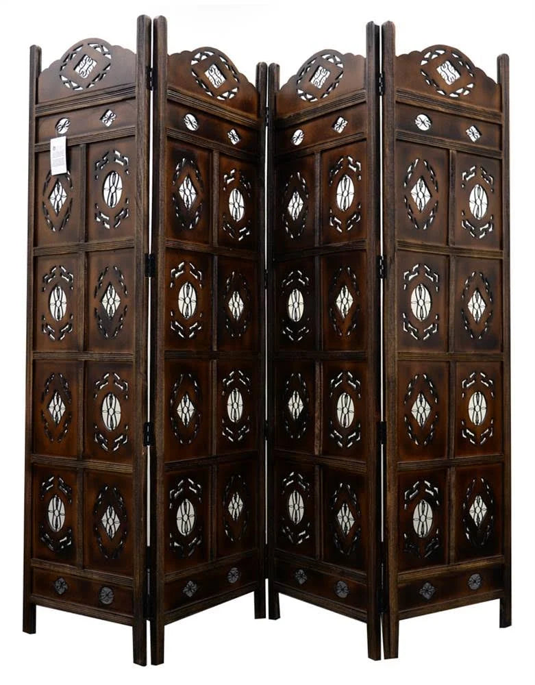 4 Panel Carved Wood Room Divider T192