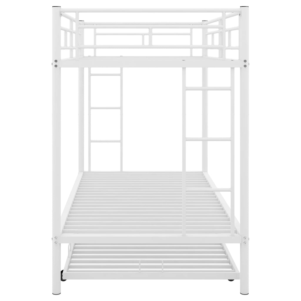 White Metal Twin over Twin Bunk Bed with Trundle R2572