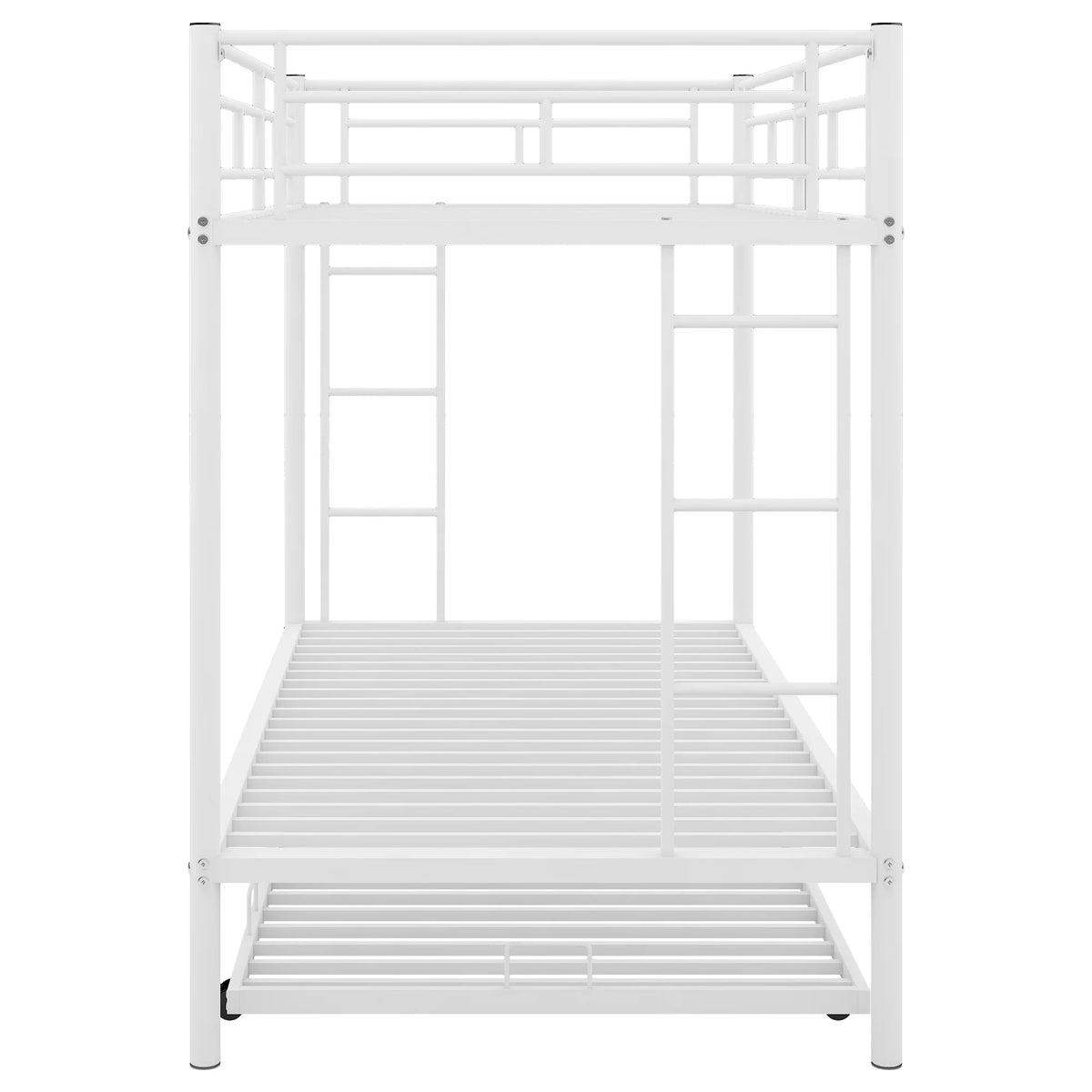 White Metal Twin over Twin Bunk Bed with Trundle R2572