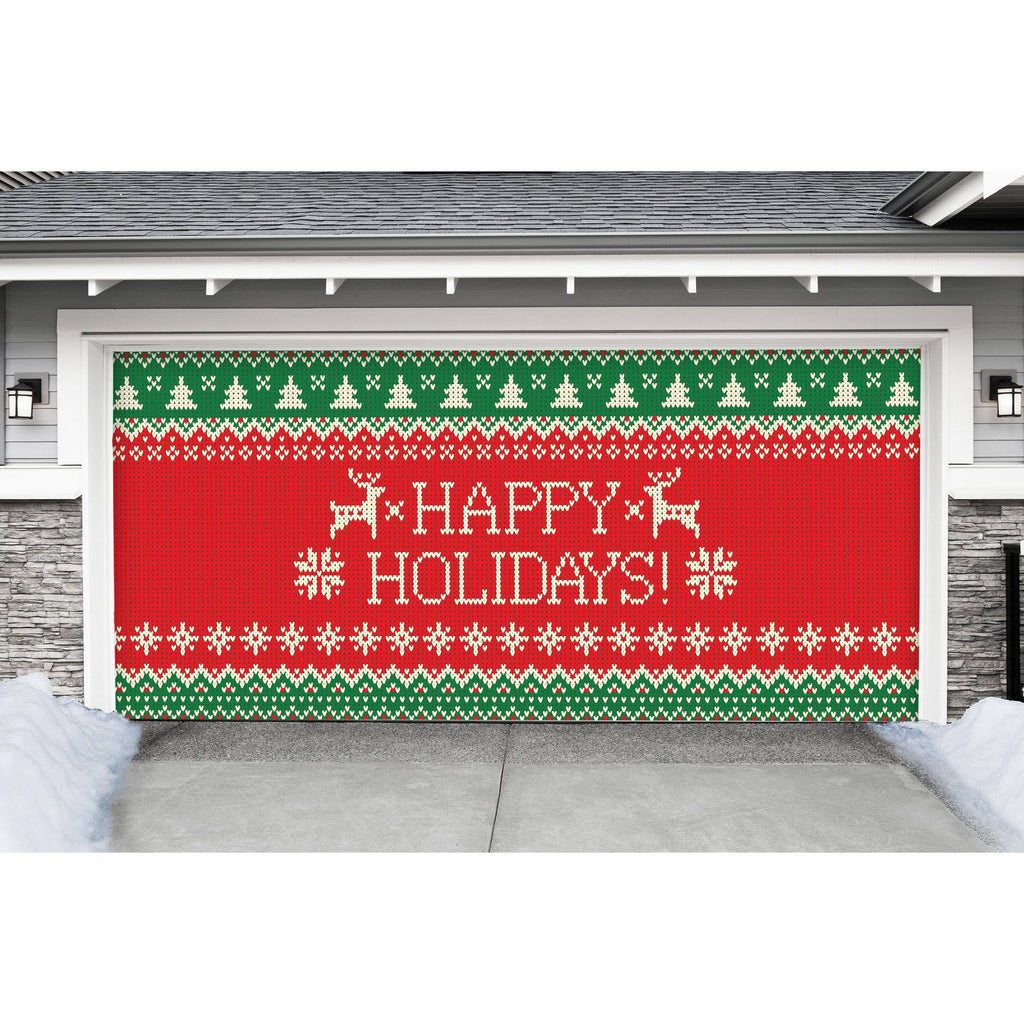 Green and Red Double Car Garage Door Banner U55461