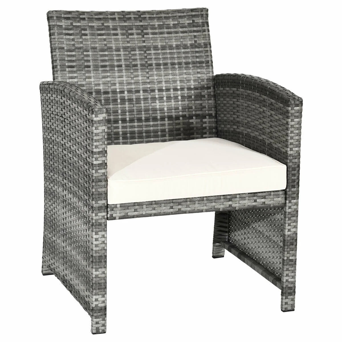 White Rattan Patio Furniture Set with Glass Table Top Cushioned Sofa E41089