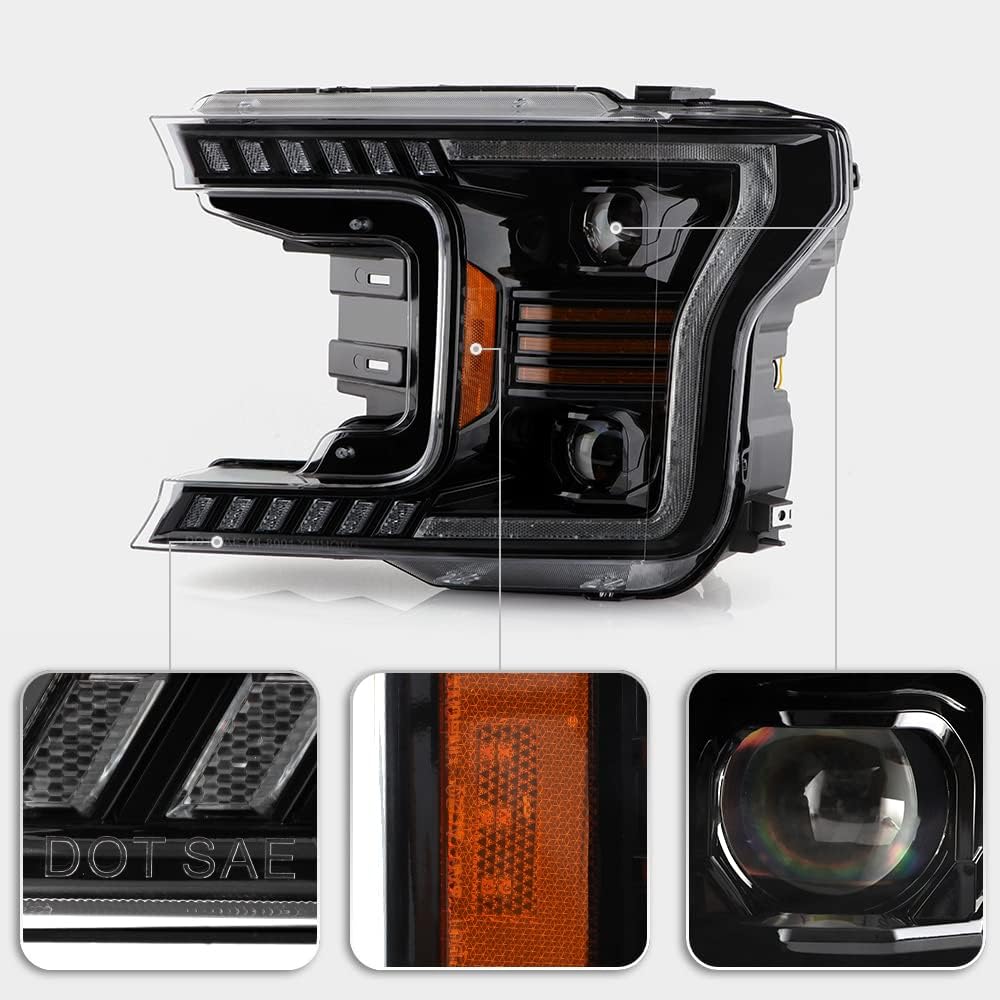 Black LED Tube Projector Headlights Set Left+Right X333118
