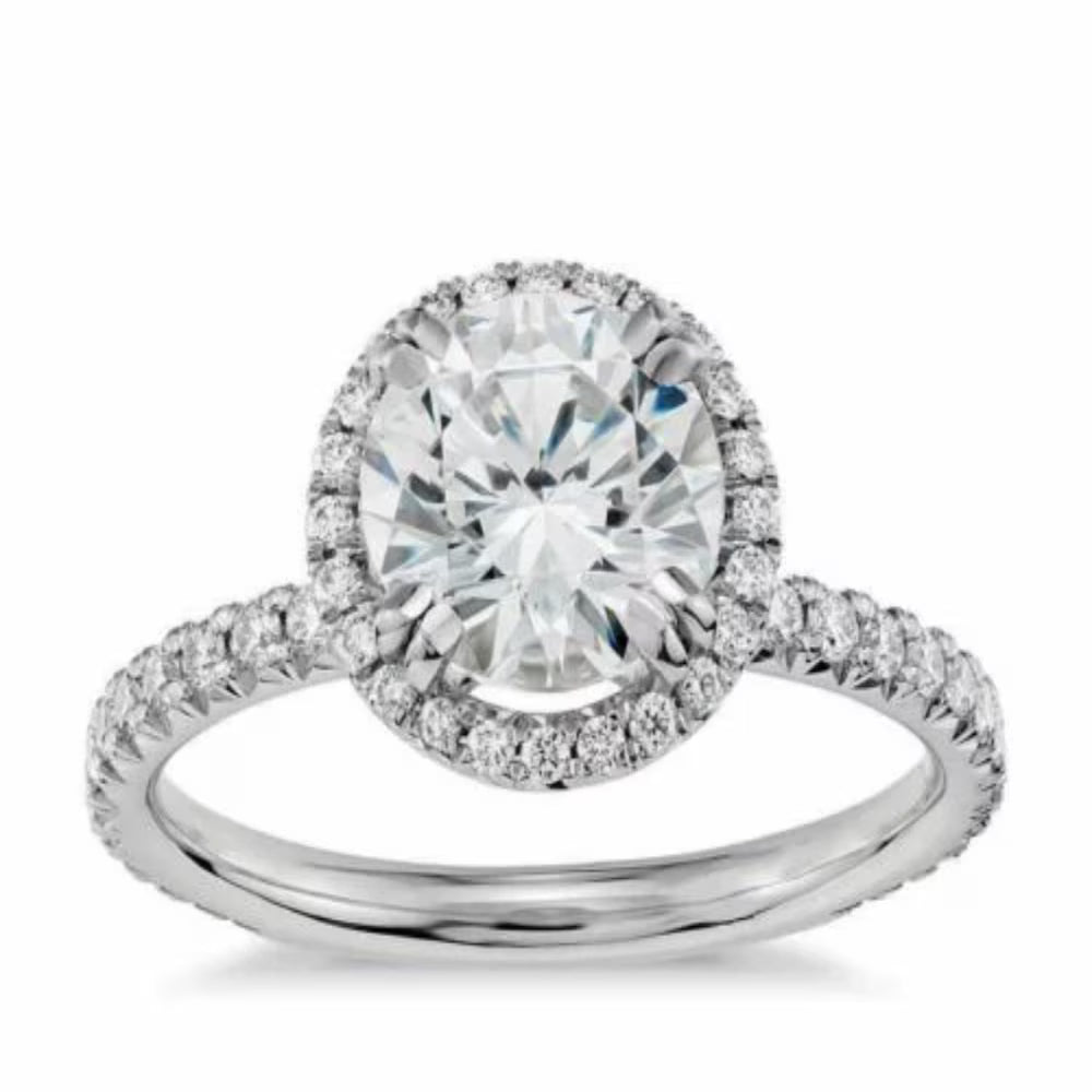 Oval Cut Halo Ring White Gold Fine Jewelry D270