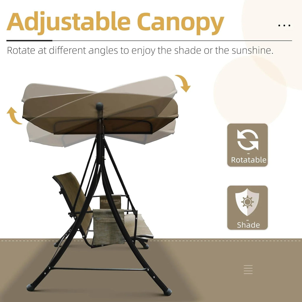 Beige 2-Seat Outdoor Patio Swing with Steel Frame W42916