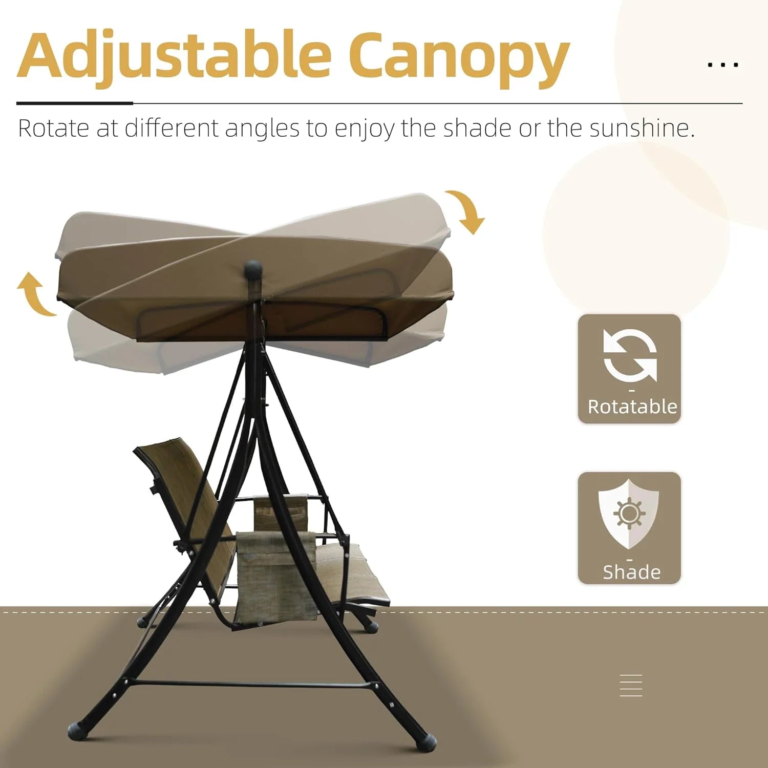 Beige 2-Seat Outdoor Patio Swing with Steel Frame W42916