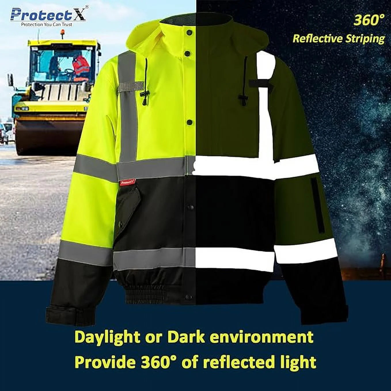 High Visibility Waterproof Bomber Jacket, Class 3, Green, Small X9926