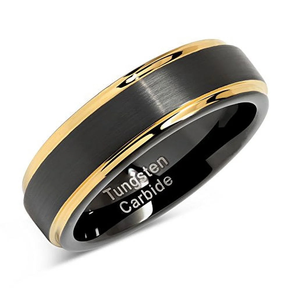 6mm Two Tone Black Gold Tungsten Wedding Band Engagement Ring Z8862
