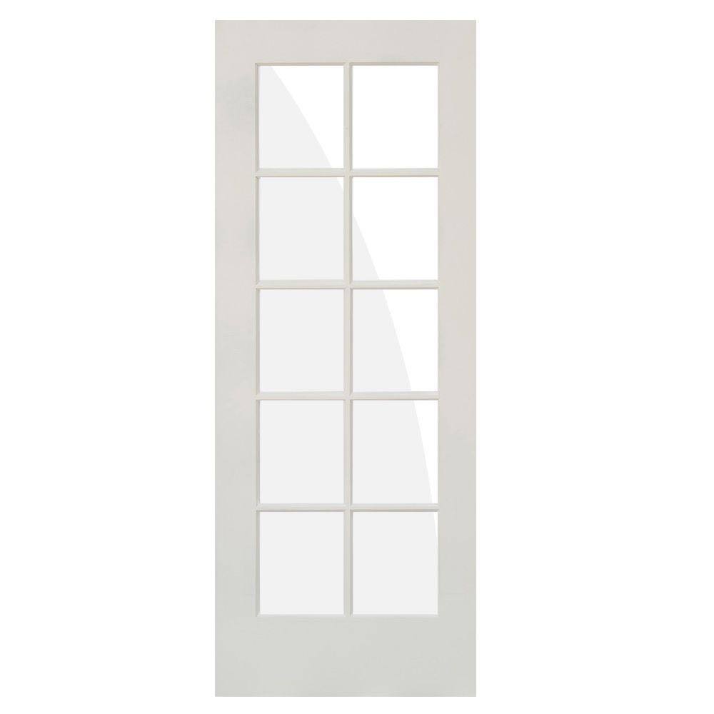 36 in. x 80 in. Shaker MDF Primed Hybrid Core Wood Low-E Glass Right-Hand 10-Lite Clear Single Prehung Interior Door R393923