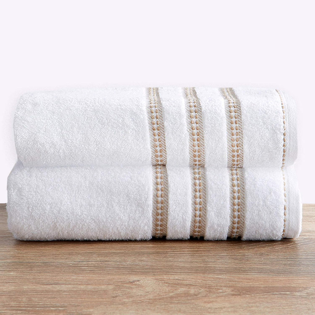 6 Piece Set White Tan Cotton Bath Towels R17687