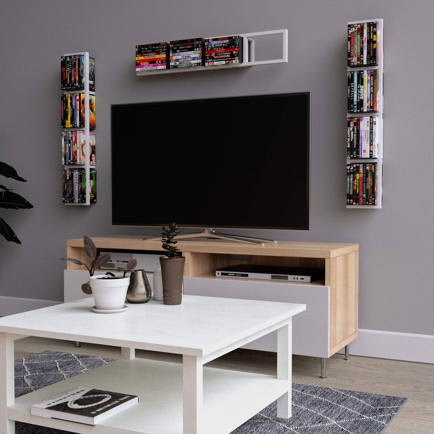 White Metal Wall Mount CD DVD Storage Rack U353