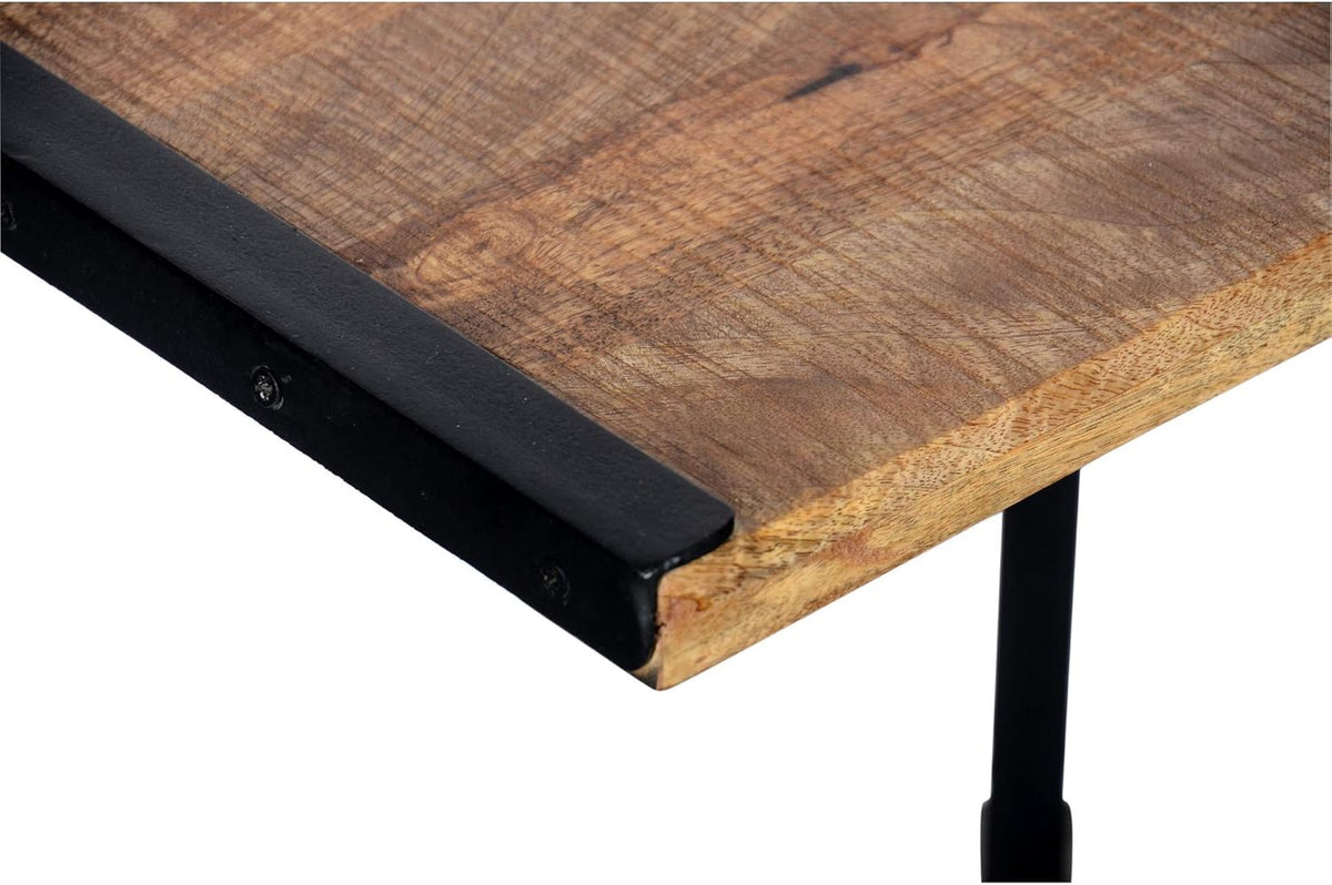 Brown Mango Wood Sofa Side End Table with Metal Base I73957
