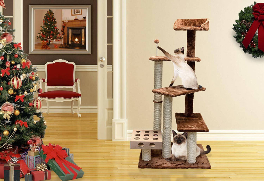 Brown Pet Cat Furniture Play Stairs with IQ Busy Box G731022