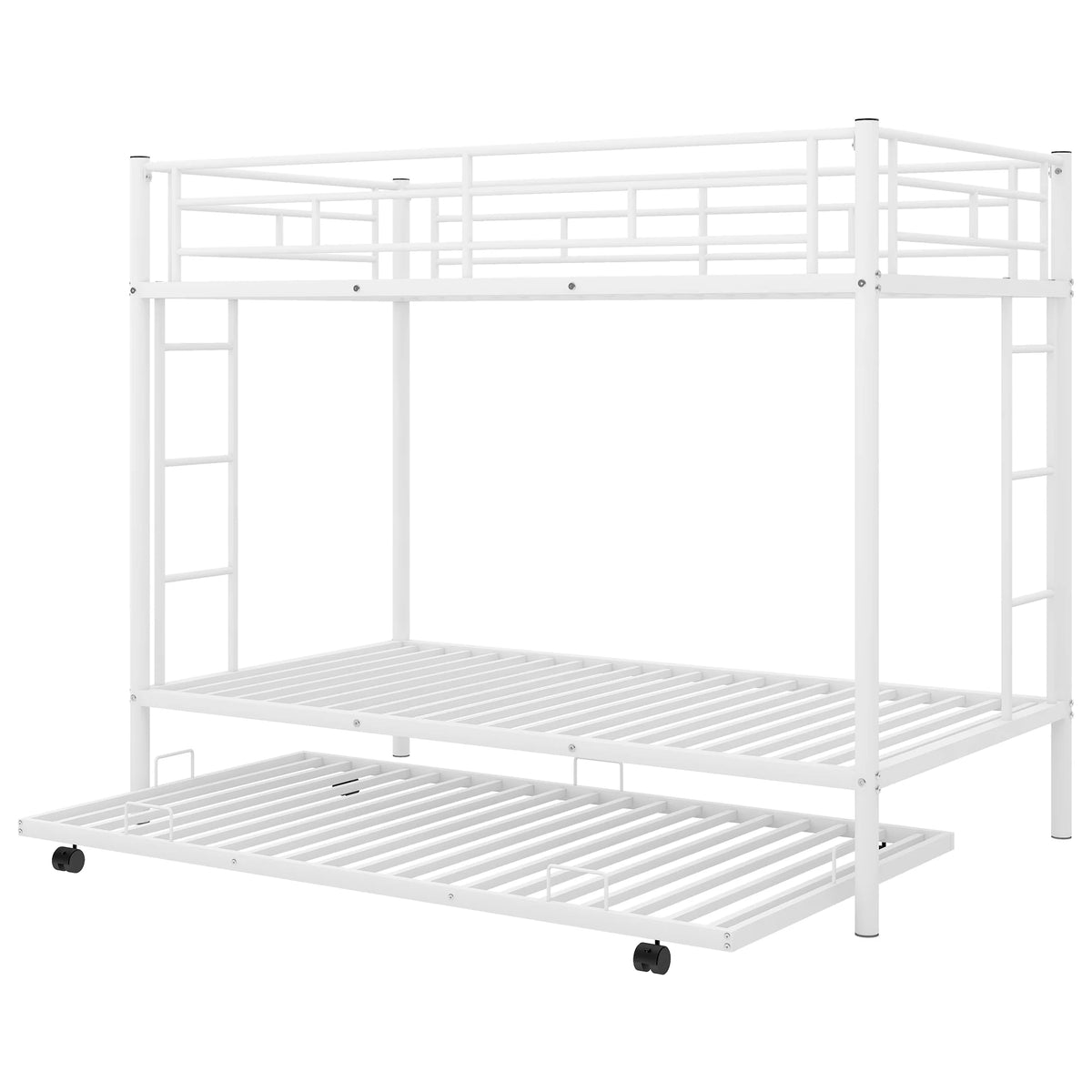 White Metal Twin over Twin Bunk Bed with Trundle R2572