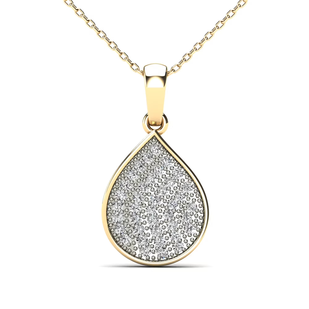 10K Yellow Gold Diamond Teardrop Pendant Necklace V3603