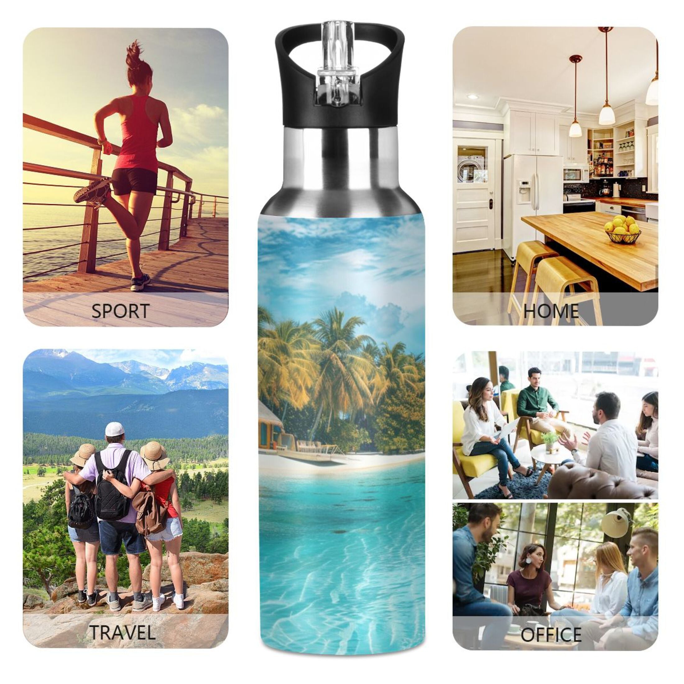 20 oz Insulated Stainless Steel Water Bottle with Straw Lid U468