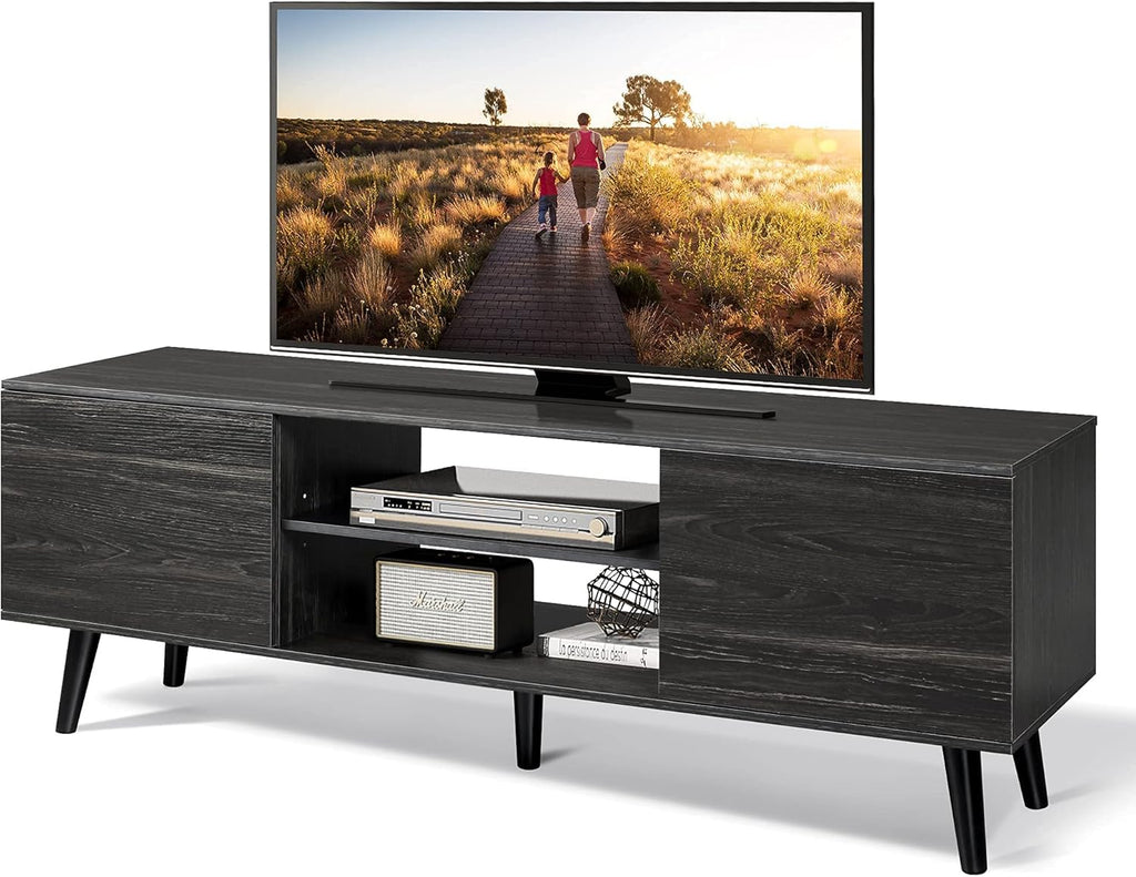 Black TV Stand with Storage Cabinet and Open Shelves Q73692