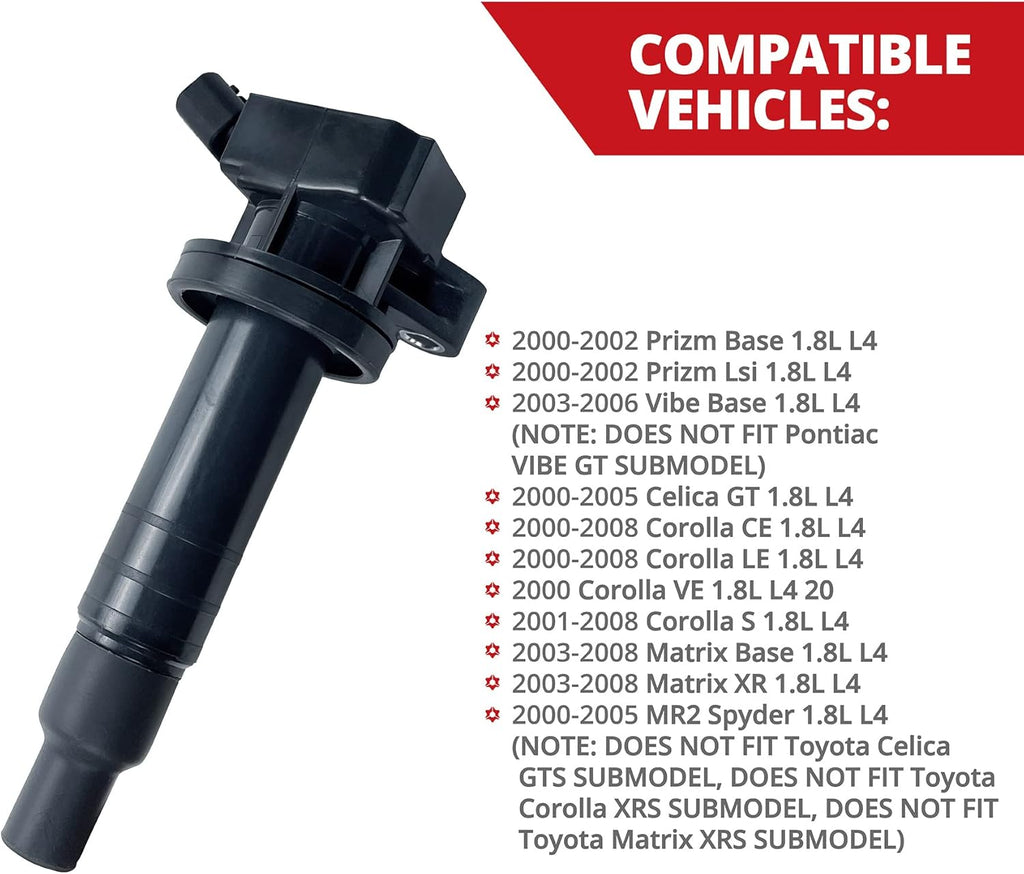 Set of 4 Ignition Coil for Toyota Celica Corolla Matrix MR2 1.8L L4, Chevrolet Prizm, Pontiac Vibe Y61818