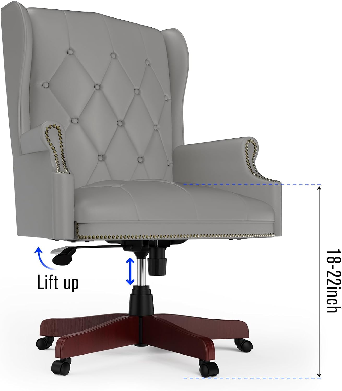 Gray High Back PU Leather Office Chair with Caster Wheels K425981