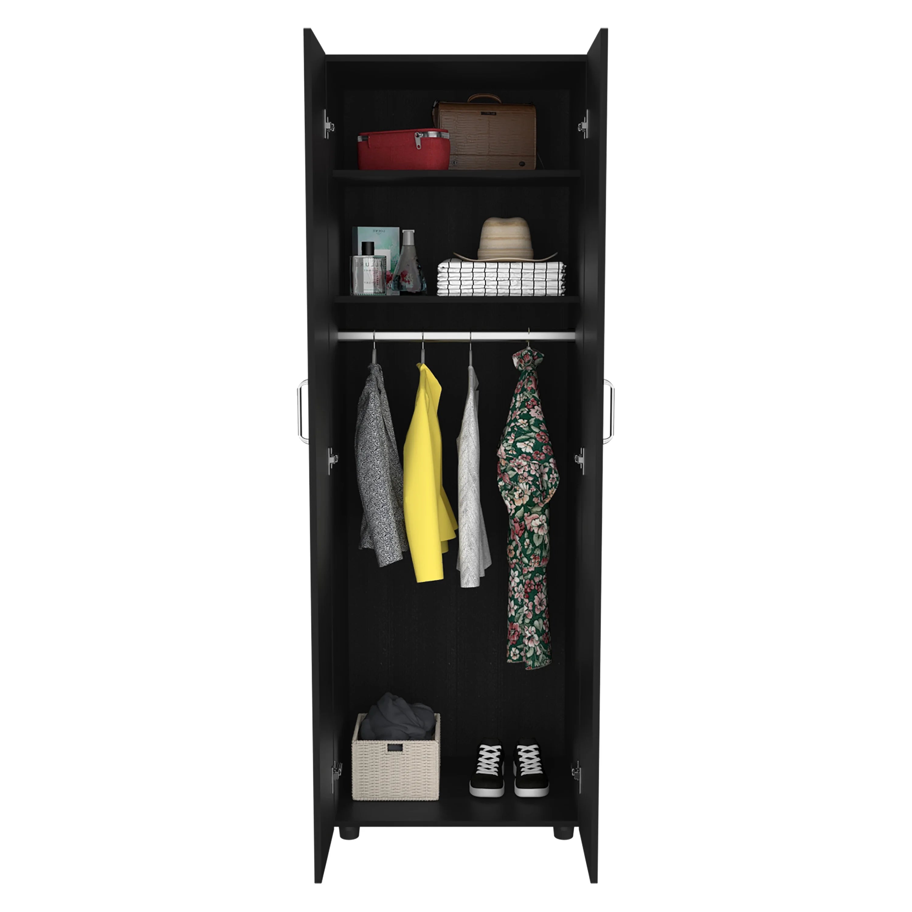 Black Two-Door Armoire with Two Internal Shelves and Rod F7533