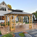 Wood Gazebo with Solid Wooden Frame and Double Roof Canopy T92991
